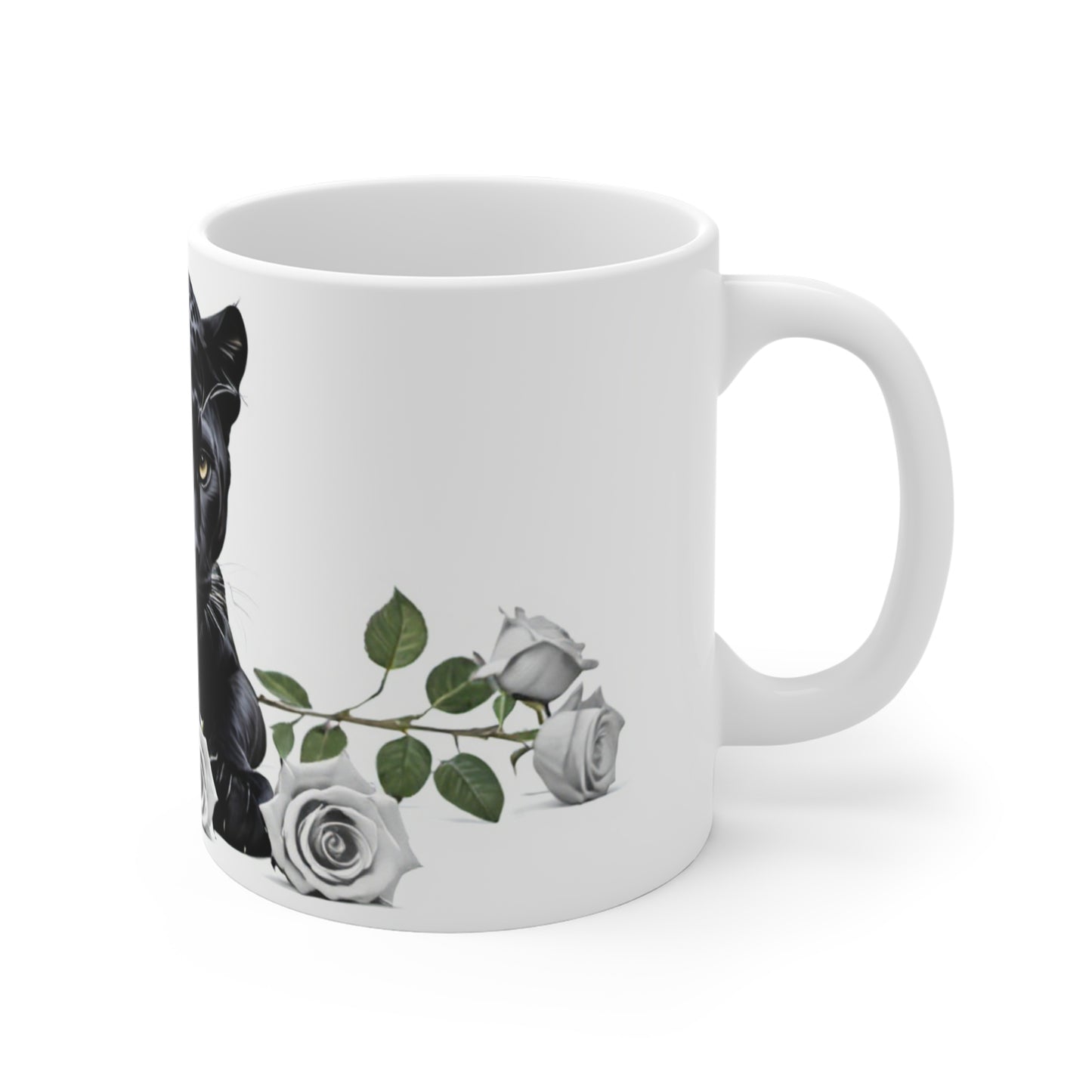 Elegant Black Panther Mug with Roses, Gift for Animal Lovers, Wildlife Collectors, Unique Home Decor, Birthday and Holiday Present