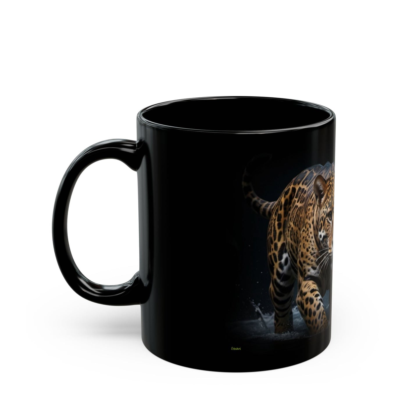 Mystical Leopard Black Mug, Animal Lover Gift, Coffee Cup, Custom Mug, Nighttime Decor, Unique Tea Mug