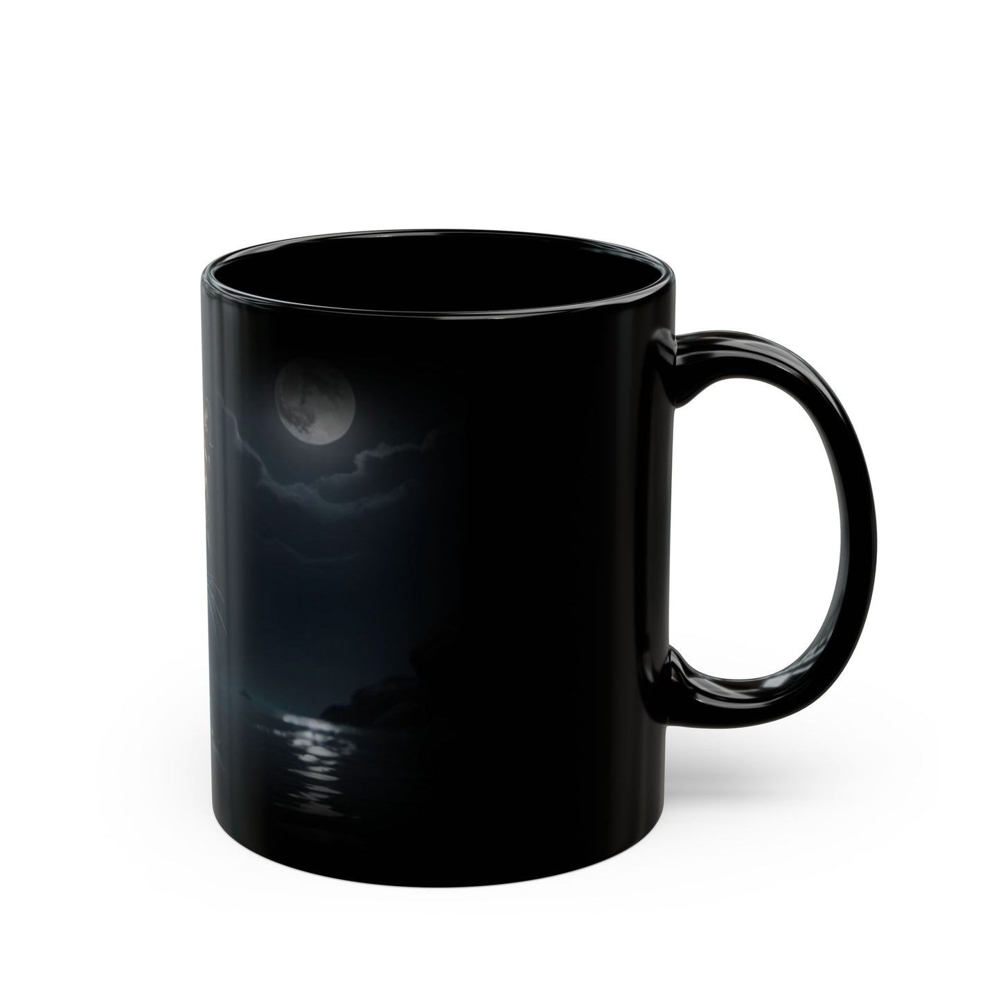 Mystical Leopard Black Mug, Animal Lover Gift, Coffee Cup, Custom Mug, Nighttime Decor, Unique Tea Mug