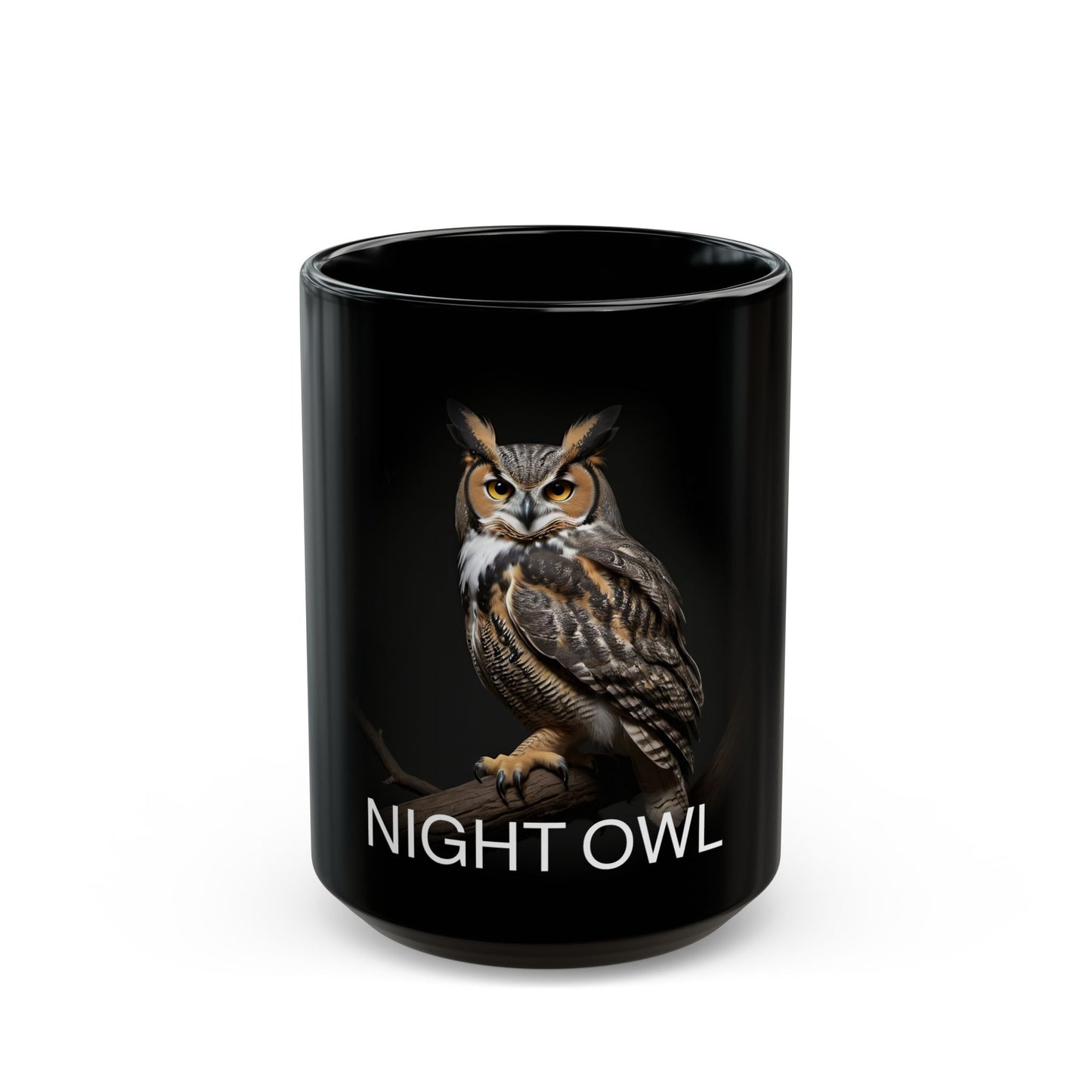 Night Owl Black Mug, Cute Coffee Cup for Owl Lovers, Perfect Gift for Night Owls, Unique Drinkware for Creatives, Cozy Evening Beverage