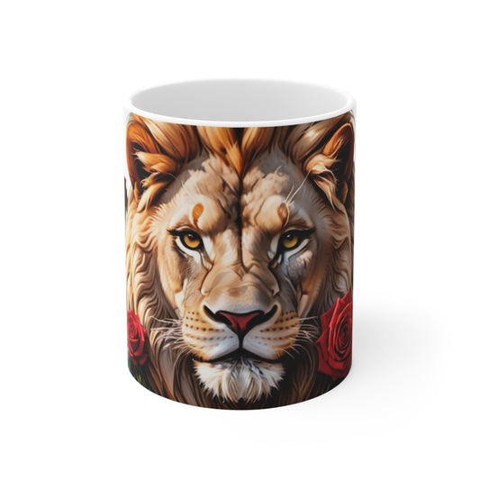 Majestic Lion Mug - Fierce Animal Lover Gift, Floral Art Coffee Cup, Unique Home Decor, Thoughtful Birthday Present, Nature Enthusiast